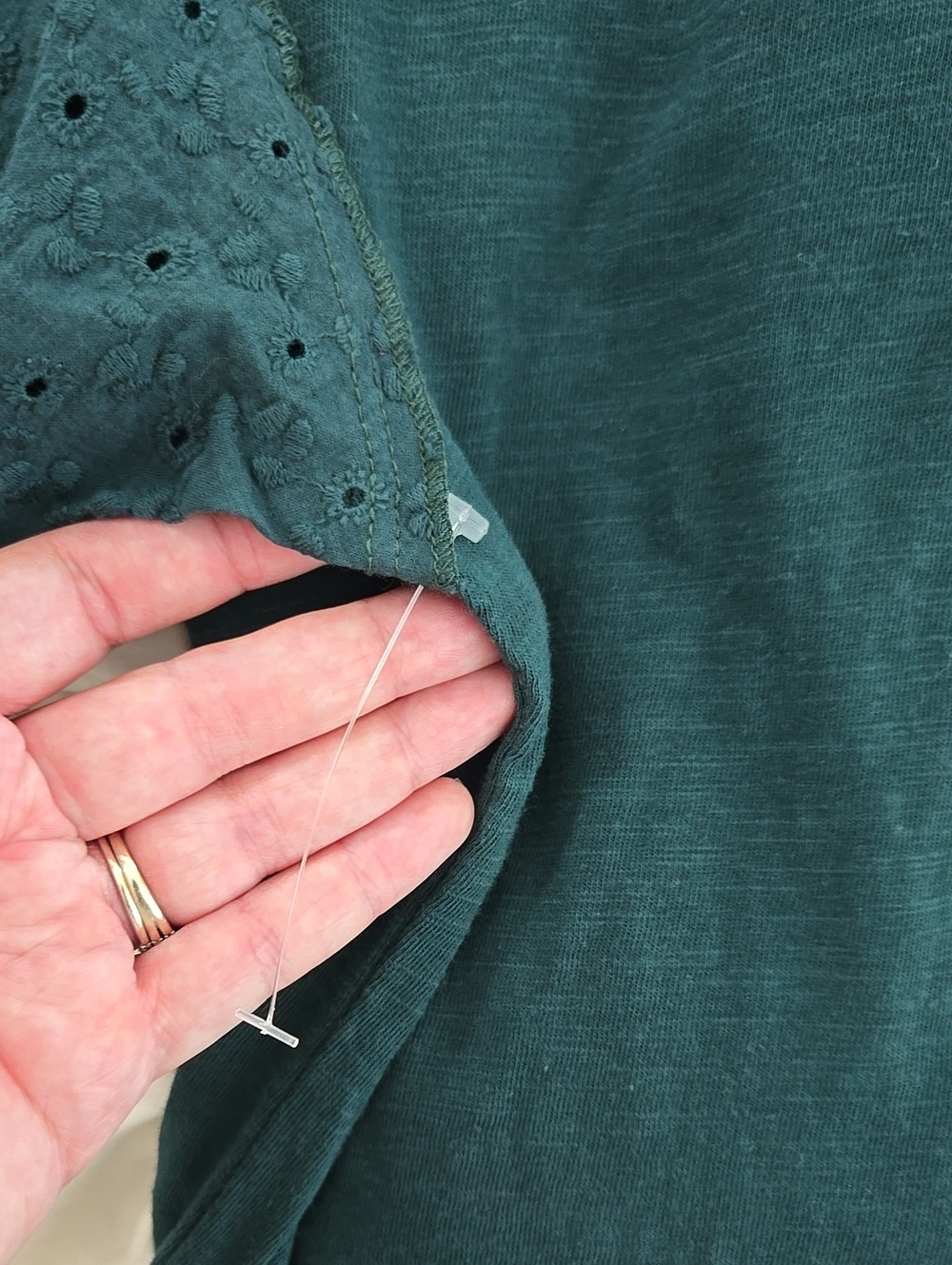 NWOT Davina Deep Teal V-Neck Eyelet Longsleeve Top - Picture 5 of 5